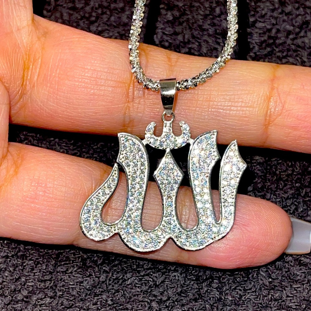 GRA Certified Diamond Allah Pendant, Genuine 925 moissanite, passes diamond test